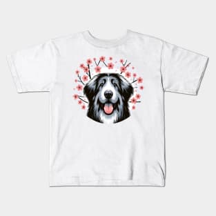 Bergamasco Sheepdog Revels in Spring's Cherry Blossoms Radiance Kids T-Shirt